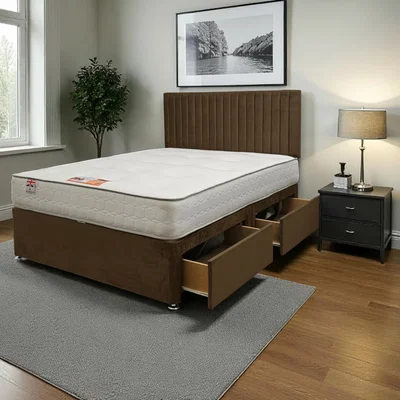 The Range Emily Plush Bed Set With Mattress, 2 Drawers Same Side  24"Headboard - Mocca / 92cm / Single