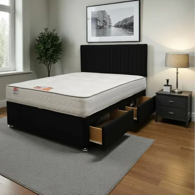 The Range Emily Plush Bed Set With Mattress, 2 Drawers Same Side  24"Headboard - Black / Small Double / 123cm