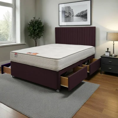 The Range Emily Plush Bed Set With Mattress, 4 Drawers And 24"Headboard - Aubergine / Small Double