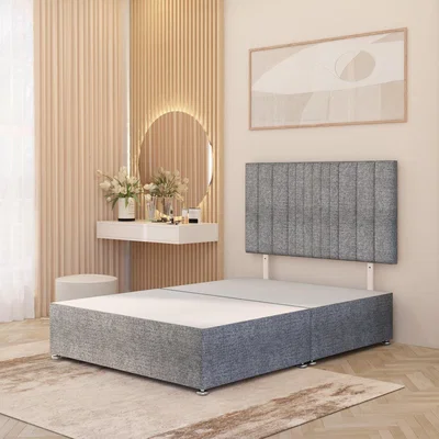 The Range Arizona Tweed Fabric Divan Bed Base with Drawers and 32" Headboard - Grey / Small Single / No Drawers