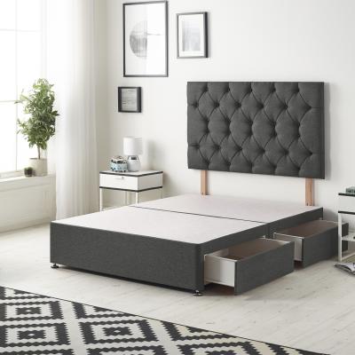 The Range Savoy Tweed Fabric Divan Bed Base with 32" Diamante Headboard and Drawers - Charcoal / 4 Drawers / Superking