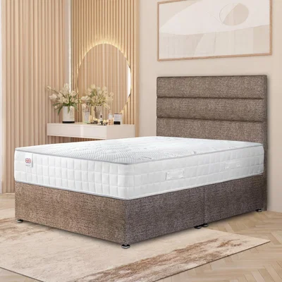 The Range Horizona Tweed Divan Bed Set Pocket Spring Mattress 54" Floor Standing Headboard - Coffee /  0 / King