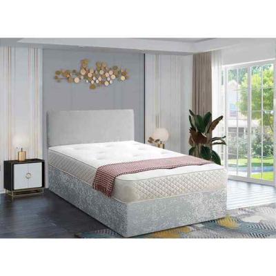 The Range Loria Divan Bed with Headboard Mattress-Crushed Fabric, 2 Drawers Right Side - Silver / Grey / Double