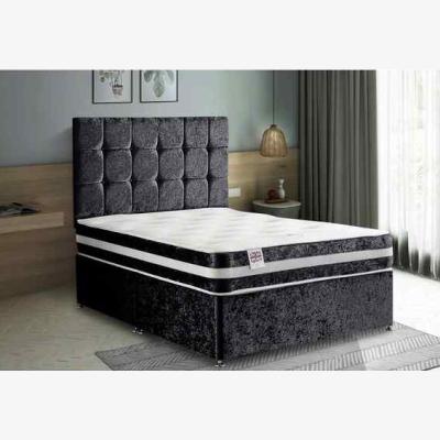 The Range Delia Divan Bed with Headboard Mattress-Crushed Fabric, 2 Drawers Right Side - Black / King