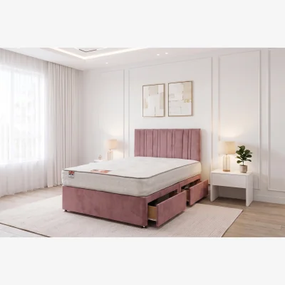 The Range SKY Plush Bed Set With Mattress, 2 Drawers Same Side & 24"Headboard - Pink / Small Single