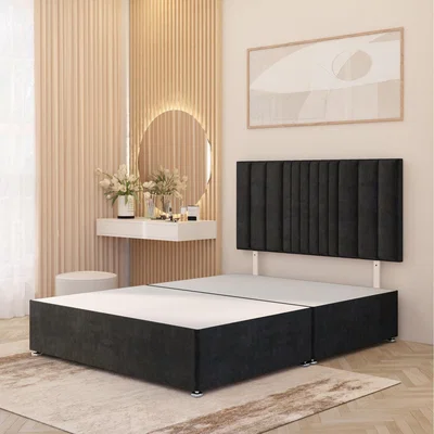 The Range Arizona Plush Velvet Divan Bed Base with Drawers and 32" Headboard - Black / Superking / No Drawers