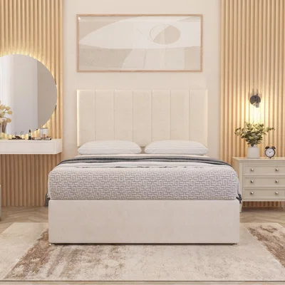 The Range Austin Plush Velvet Orthopaedic Divan Bed Set Hybrid Mattress and Headboard - Ivory / Small Single