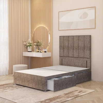The Range Austin Tweed Fabric Divan Bed Base with 54" Floor Standing Headboard - Coffee / Small Single / 2 Drawers