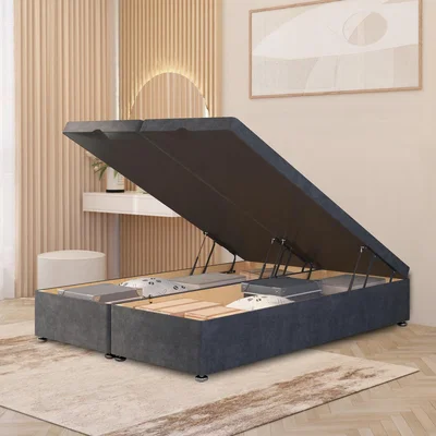 The Range Ottoman Divan Bed Frame End Opening Gas Lift Plush Velvet - Charcoal / King