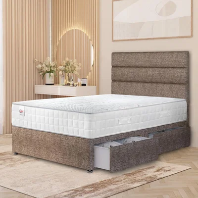 The Range Horizona Tweed Divan Bed Set Pocket Spring Mattress 54" Floor Standing Headboard - Coffee / 2 / Single