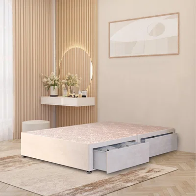 The Range Divan Bed Base Plush Velvet Solid Platform Top with Draw Options - Ivory / Double / 2 Drawers