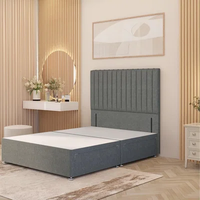 The Range Verona Divan Bed Base with 54" Floor Standing Headboard Linen Fabric - Silver / Double / No Drawers