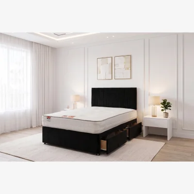 The Range SKY Plush Bed Set With Mattress, 2 Drawers Same Side & 24"Headboard - Black / Small Double