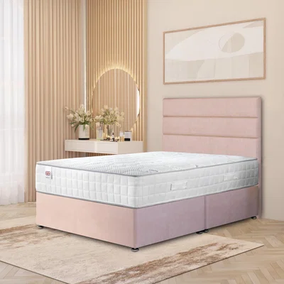 The Range Horizona Velvet Divan Bed Set Pocket Spring Mattress Floor Standing Headboard - Pink /  0 / Single