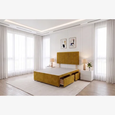 The Range York Emerald Plush 5FT Divan Bed Base With 2 Drawers & Headboard-King Size - Mustard / Small Single / 2