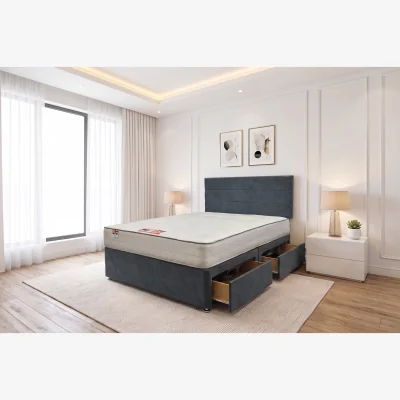 The Range Emily Silver Naples 6FT Bed Set With Mattress, 2 Drawers Same Side & 24"Headboard - Super King - Charcoal / King / 2
