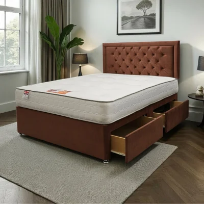 The Range Ellis Plush Bed Set With Mattress, 2 Drawers Same Side & 24"Headboard - Mocca / Double