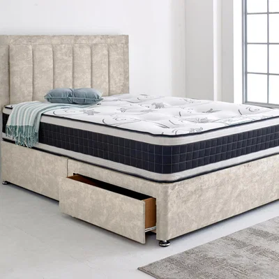 The Range Barcelona Divan Base with Headboard - Cream / 2x Drawers Same Side / Super King