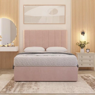 The Range Austin Plush Velvet Orthopaedic Divan Bed Set Hybrid Mattress and Headboard - Pink / Super King