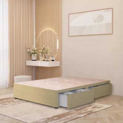 The Range Divan Bed Base Linen Fabric Solid Platform Top with Draw Options - Beige / King / 2 Drawers