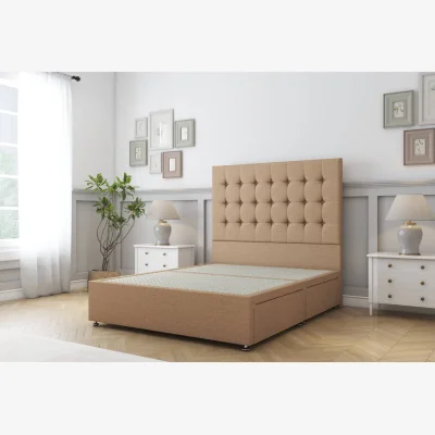 The Range Alabama Latte Tweed Divan Bed Base 2 Drawers Same Side - 54 Inch Floor Standing Headboard - Latte / 1200mm