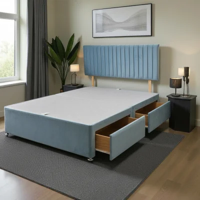 The Range Emily Divan Bed Base 2 Drawers and Headboard - Sky Blue / Small Single