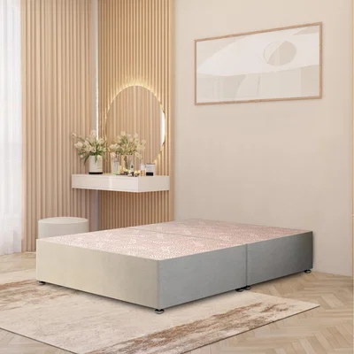 The Range Divan Bed Base Tweed Fabric Solid Platform Top with Draw Options - Natural / No Drawers / Double / 203cm