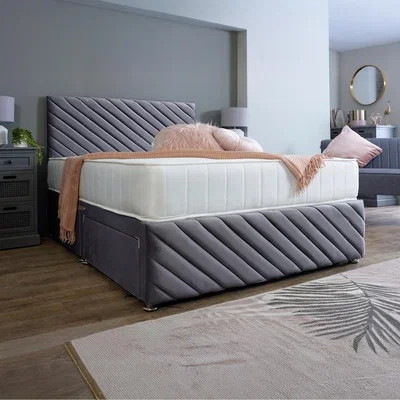 The Range Tokyo Divan Bed Base with Headboard and Footboard - Charcoal Grey / Super King / 2x Drawers Same Side