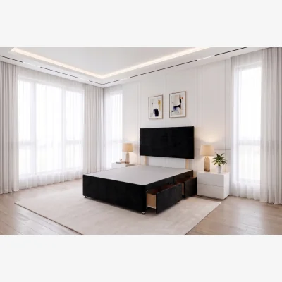 The Range York Emerald Plush 2FT6 Divan Bed Base With 2 Drawers & Headboard-Small Single - Black / Small Double