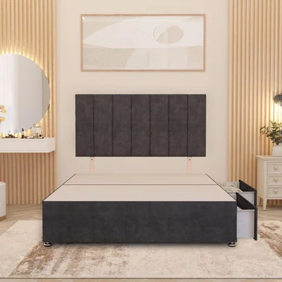 The Range Austin Divan Bed Base with 32" Headboard Plush Velvet Storage Drawer Options - Charcoal / King / 2 Drawers