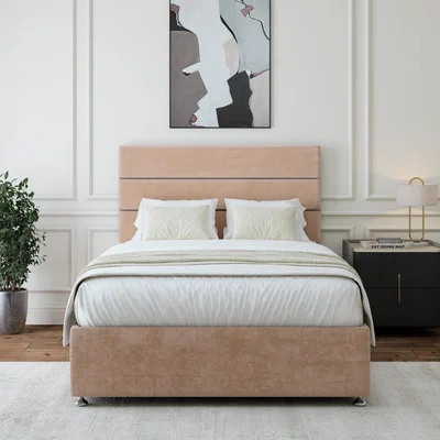 The Range Luxury Velvet Divan Base With Storage And Lined Headboard - Colour Options - Mink / Super King / 60kg