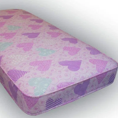 The Range Wilson Beds - 4" Reflex Foam Pink Hearts Kids Mattress - Pink & Lilac Hearts / Small Single
