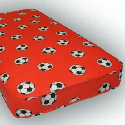 The Range Budget Kids Red Football Mattress, Single Sided, Medium Soft - Red with Black and White Footballs / Single