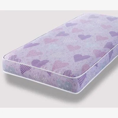 The Range Budget Kids Pink Hearts Mattress, Single Sided, Medium Soft - Pink and Lilac Hearts / Small Single