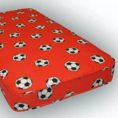 The Range Wilson Beds - 4" Reflex Foam Red Football Kids Mattress - Red with black & white footballs / Small Single