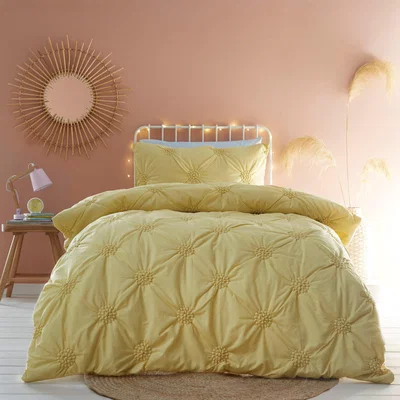 Dunelm Ruched Spot Yellow Duvet Cover and Pillowcase Set Yellow