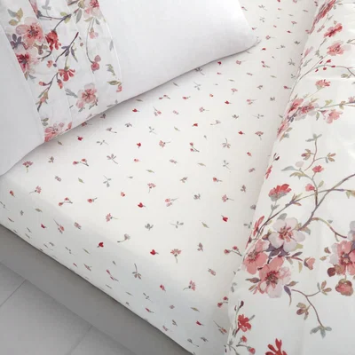 Dunelm Catherine Lansfield Jasmine Floral Fitted Sheet White and Pink