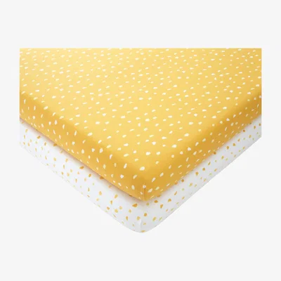 Dunelm Set of 2 Spotted 100% Cotton Jersey Fitted Sheets Mustard