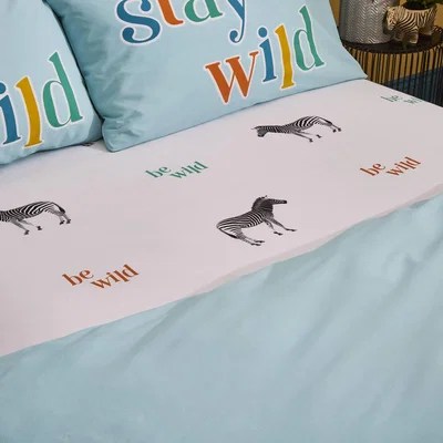 Dunelm Catherine Lansfield Stay Wild Zebra Fitted Sheet Blue