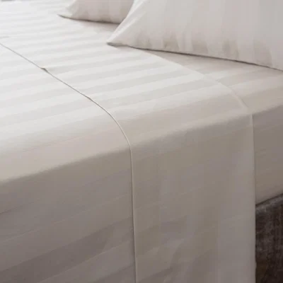 Dunelm Hotel Egyptian Cotton 230 Thread Count White Stripe Flat Sheet Brown and White