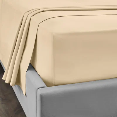 Dunelm Dorma 300 Thread Count 100% Cotton Sateen Plain Fitted Sheet Buttermilk