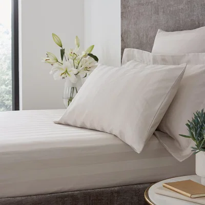 Dunelm Hotel Egyptian Cotton 230 Thread Count Stripe Fitted Sheet Brown and White
