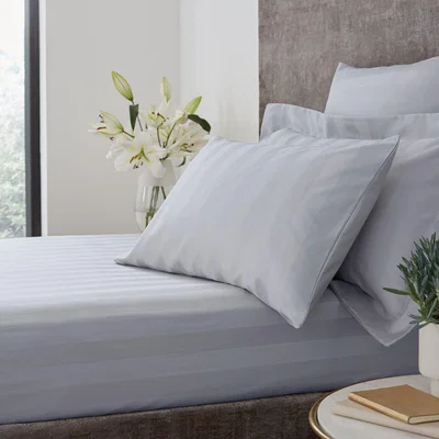 Dunelm Hotel Egyptian Cotton 230 Thread Count Stripe Fitted Sheet Silver