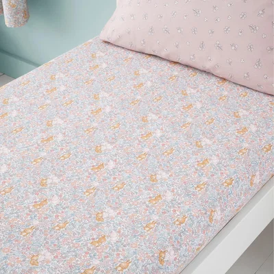 Dunelm Set of 2 Ditsy Bunny Pink 100% Cotton Fitted Sheets Light Pink