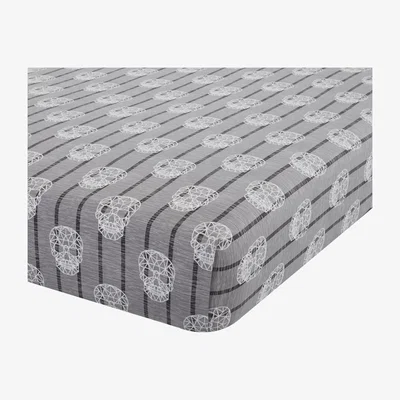 Dunelm Catherine Lansfield Skulls Easy Care Double Fitted Sheet Grey and White