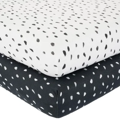 Dunelm Jersey Monochrome Spotted Pack of 2 100% Cotton Fitted Sheets Black and white