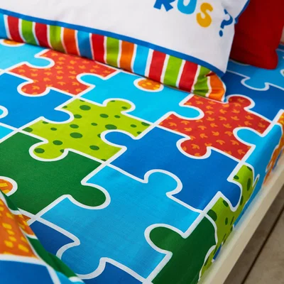 Dunelm Catherine Lansfield Dino-Saw Easy Care Single Fitted Sheet Blue, Red and Yellow