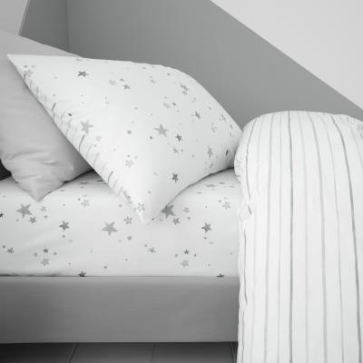 Dunelm Bianca Fine Linens Stars 100% Cotton Fitted Sheet Grey