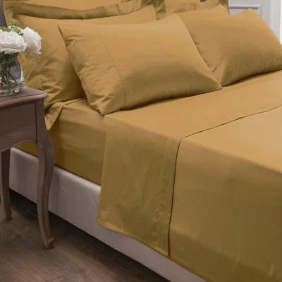 Dunelm Dorma 300 Thread Count 100% Cotton Sateen Plain Flat Sheet Yellow