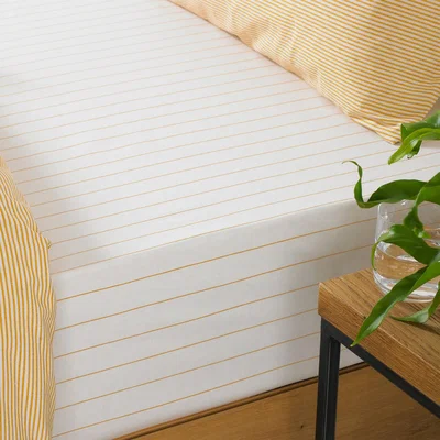 Dunelm The Linen Yard Holbury Ochre Stripe 100% Cotton Fitted Sheet Yellow and White